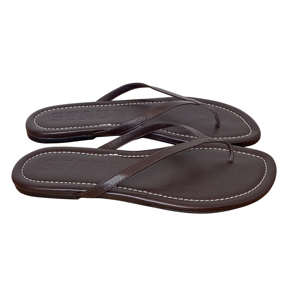 STAUD Freja Thong Slide Sandal Brown Minimalist Flip Flops Casual Leather Size 8 - Picture 3 of 5